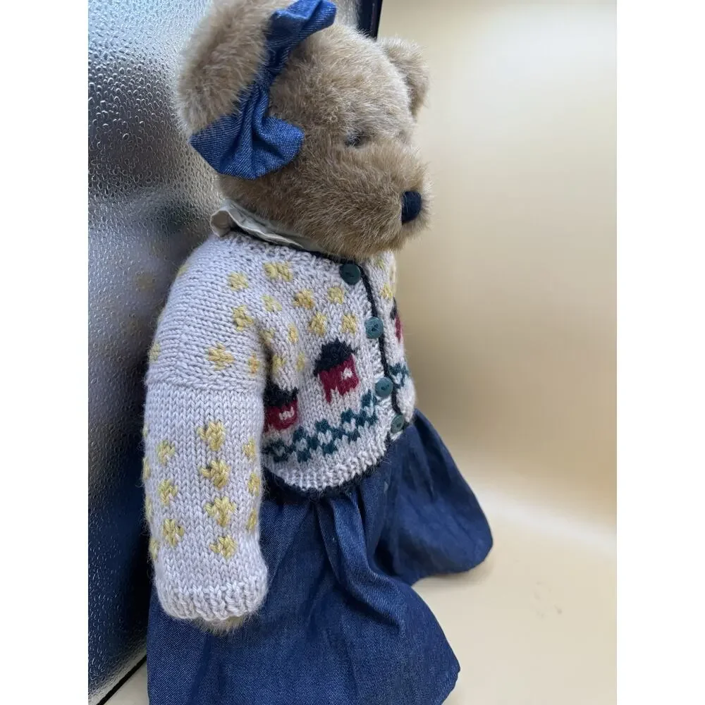 Boyds Bears Bearwear Plush Teddy Bear Knit Sweater Denim Skirt Bow 13”